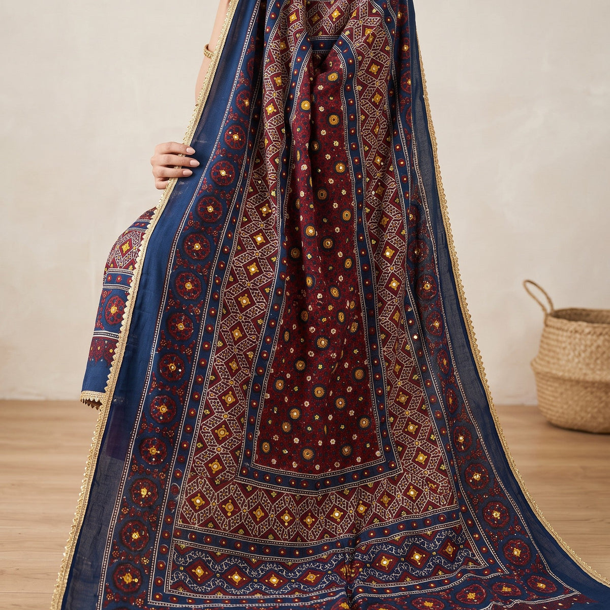 Mehran | Embellished Ajrak Dress Her Studio