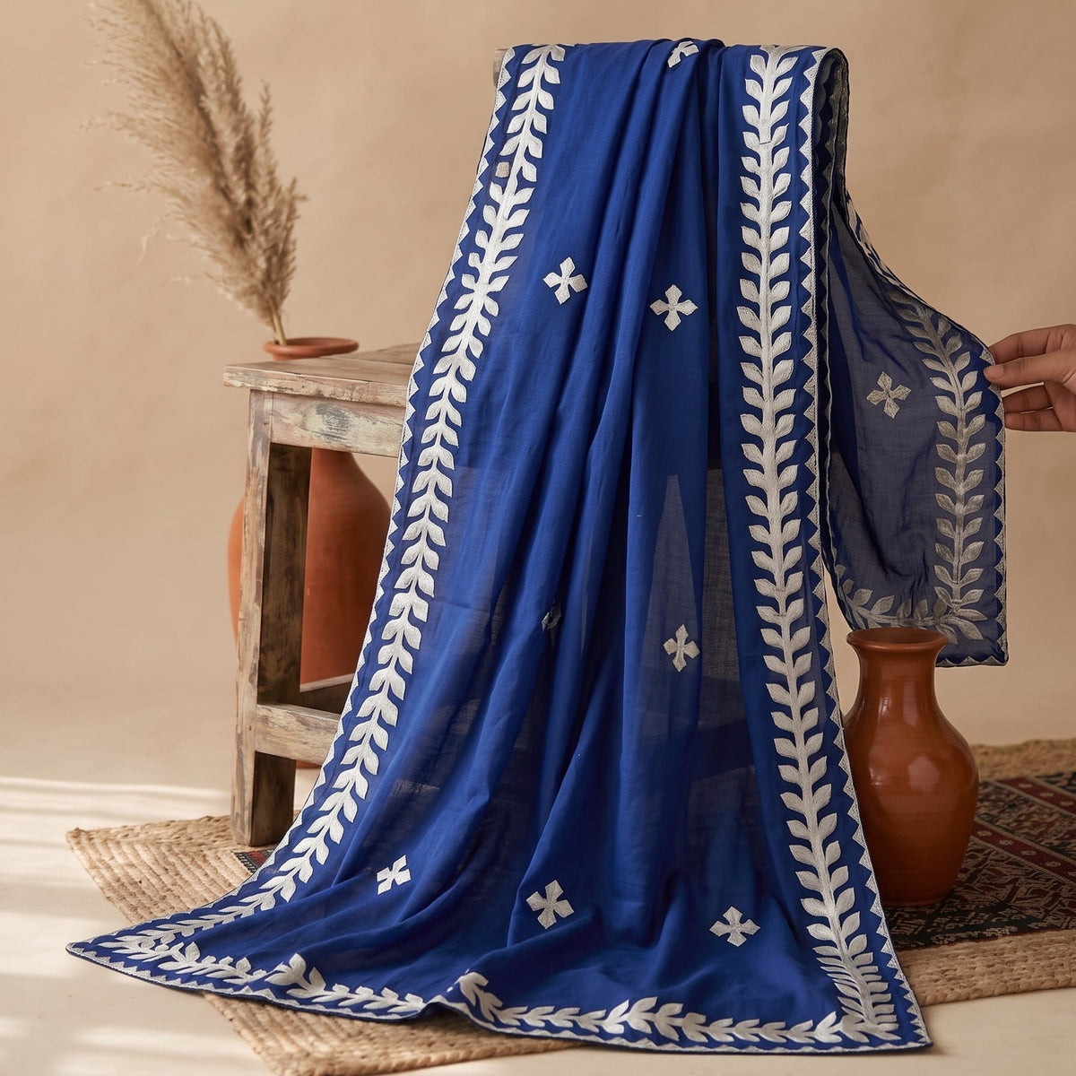 Appliqué Dupatta — Georgette & Korean Silk Dress Her Studio