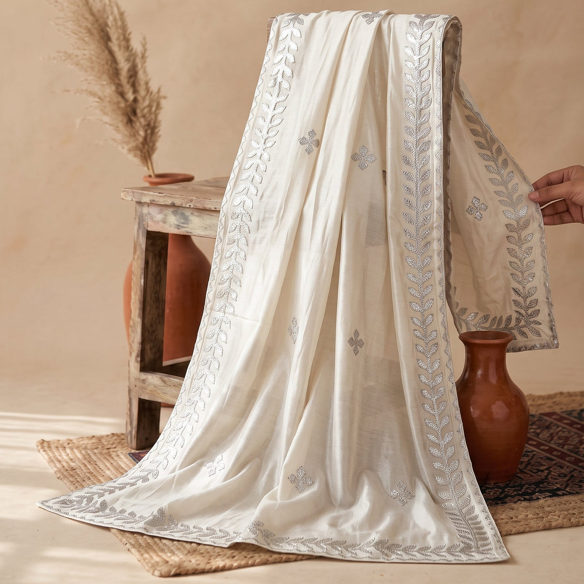 Appliqué Dupatta — Georgette & Korean Silk Dress Her Studio