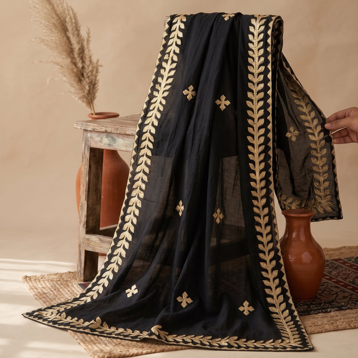 Appliqué Dupatta — Georgette & Korean Silk Dress Her Studio