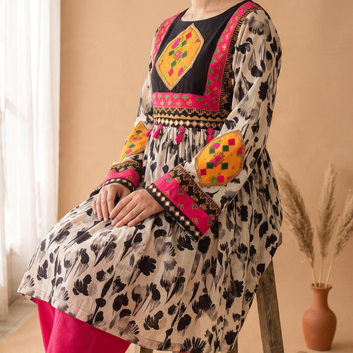 Gulrang | Hand-Embroidered Tunic Dress Her Studio