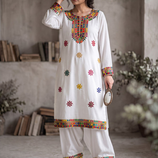 Roshni — 2-Piece Embroidered | Off-White Dress Her Studio