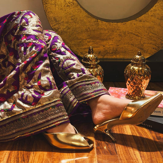 Purple Appliqué Shalwar — Copper Gold Hand-Appliqued