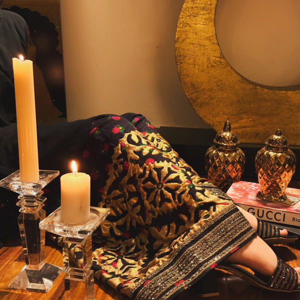 Black Appliqué Shalwar — Gold Hand-Appliqued