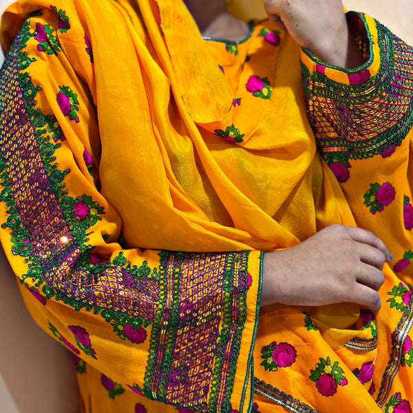 Chamak orange hand-sequined Sitara 2-piece, front view, Dress Her Studio
