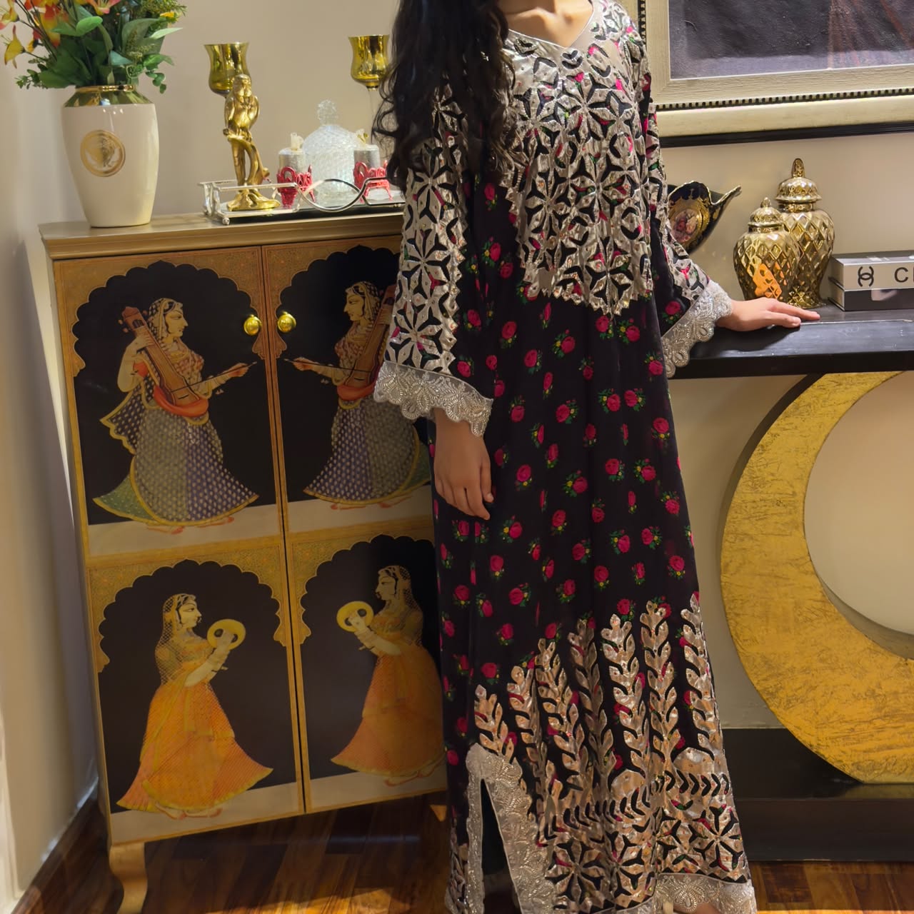 Appliqué kaftan styled for wedding and walima wear, Dress Her Studio