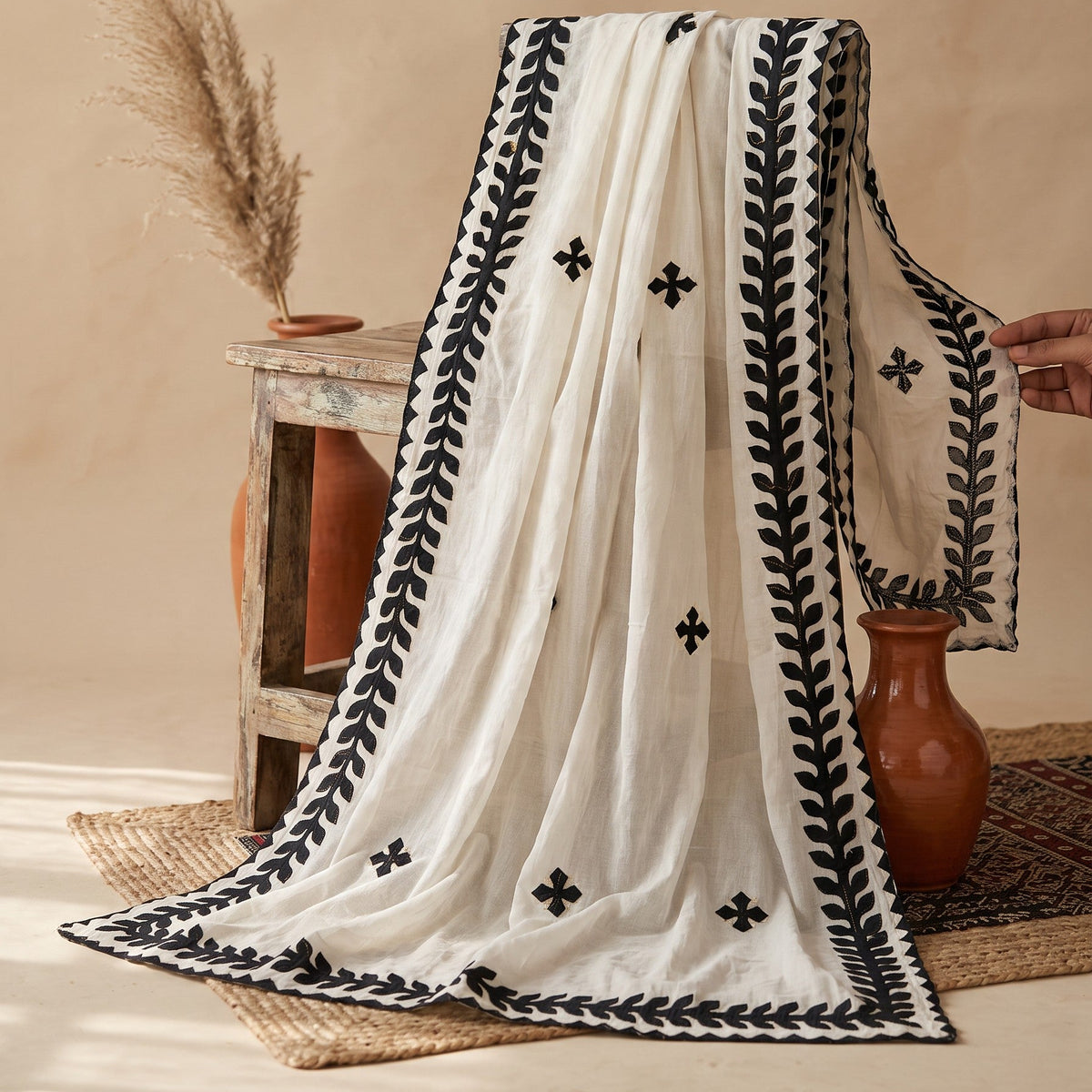 Appliqué Dupatta — Georgette & Korean Silk Dress Her Studio
